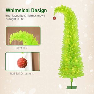 Albero di Natale Fantasioso con Cima Curva da 2,1 m, Base in Metallo con Palline Rosse e 250 Luci LED per Decorazioni Domestiche - Product Image 5