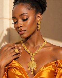 Elegant African Gold Plated Floral Short <b>Charm</b> Necklace Earrings Set for Wedding and Party Fashion Necklaces - Product Image 3