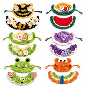 Novedosos y Divertidos Gorros para Mascotas, Bufandas Tejidas para Perros y Gatos, Conjuntos de Baberos Hechos a Mano, Estilo Instagram, Patrón de Dibujos Animados, para Sesiones de Fotos - Product Image 1