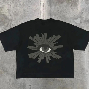 T-shirt graphique noir pour homme, imprimé œil, streetwear, coupe ample, décontracté, coton, tendance, mode urbaine, tee-shirt d'été - Product Image 1