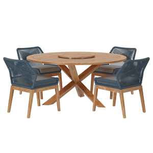 Ensemble table et chaises 4 places en teck massif recyclé, moderne et luxueux, pour extérieur, durable, bleu, pour villa, appartement, hôtel - Product Image 1