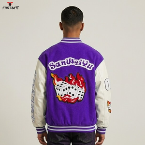 Hot Selling Custom Leather Sleeve Customized Casual Wear Patch Canvas Winter <b>Varsity</b> Baseball Embroidery <b>Jacket</b> for <b>Men</b> - Product Image 2