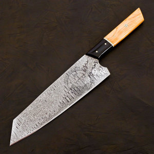 Nouveau Couteau de Chef Santoku Japonais en Acier Damas Forgé à la Main, Manche en Bois d'Olivier Ambidextre de Luxe, Lame de 8 Pouces - Product Image 1