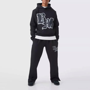 Conjunto Deportivo Unisex Negro con Capucha, Sudadera de Manga Larga con Estampado de Letras y Pantalones, Ropa Casual de Otoño - Product Image 1