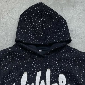 <b>Mens</b> <b>Black</b> Rhinestone Graphic Hoodie Oversized Pullover Hooded Sweatshirt Streetwear Casual Fleece Hoodie - Product Image 2