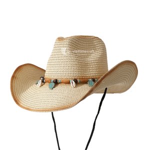 Straw <b>Hat</b> for Unisex Fedora & Cowboy Sun <b>Hat</b>, <b>Summer</b> Beach Panama <b>Hat</b> with Shell, Bead & Leather Accents for Outdoor Travel - Product Image 1
