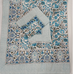 Jaipur Hand <b>Block</b> Printed Pure Cotton Indian Boho White <b>Bed</b> Sheet Set King Size Non Toxic Dyes Sustainable Flowers Hospital - Product Image 1