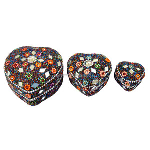 Caja de Joyería con Cuentas Coloridas en Forma de Corazón, Juego de 3 Piezas, Caja de Regalo de Boda Hecha a Mano en India con Laca y Brillo, Personalizada - Product Image 4