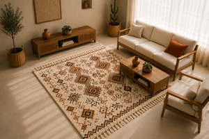 Alfombra de Lana Bereber Marroquí Hecha a Mano, Alfombra Tribal Boho con Nudos a Mano y Patrón Geométrico de Diamantes - Product Image 3