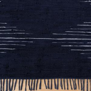 Tapis en laine écologique tissé à la main en indigo foncé avec motif abstrait |   Tapis de sol en laine naturelle à poils ras, fabriqué artisanallement - Product Image 3