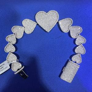 Pulsera de Cadena Dvars Diamond Personalizada con Corazón de Moissanita de 27 MM para Mujer, Chapada en Oro de Plata Esterlina 925, Estilo Hip Hop - Product Image 6
