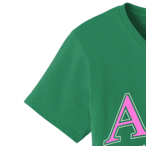 T-shirt AKA College Letter en coton vert, col rond, manches courtes, graphique brodé, doux, respirant, décontracté, unisexe - Product Image 4