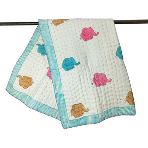 Manta de Algodón Acolchada con Diseño de Elefante de Dibujos Animados, Borde Azul, para Uso en el Hogar Durante Toda la Temporada - Product Image 3