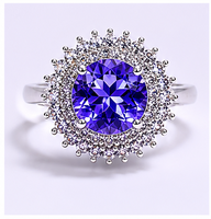 Anillo de Plata con Tanzanita Natural para Mujer |   Anillo Halo de Plata de Ley |   Anillo de Compromiso con Gema Azul Violeta, Regalo de Joyería