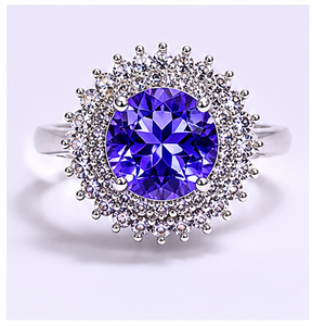 Anillo de Plata con Tanzanita Natural para Mujer |   Anillo Halo de Plata de Ley |   Anillo de Compromiso con Gema Azul Violeta, Regalo de Joyería - Product Image 3