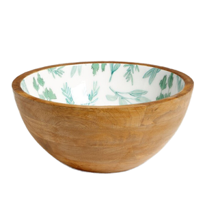Hot Selling Handmade <b>Mango</b> <b>Wood</b> <b>Bowl</b> with Decorative Enamel Print Perfect for Serving Fruits or Salad in Home and Kitchen - Product Image 1