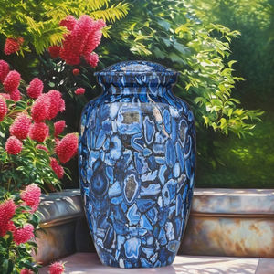 Urne funéraire en métal ronde moderne faite à la main pour cendres adultes avec capacité personnalisée et affichage de table - Product Image 1