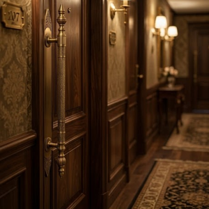 Poignée de porte de luxe en laiton massif Sovereign Flute |   Plaque de porte ornée de style colonne cannelée moderne pour les portes d'entrée des hôtels - Product Image 4