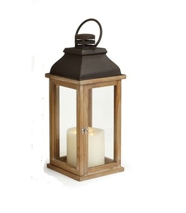 Unique Selling Rustic <b>Small</b> Size Wooden & Glass <b>Lantern</b> With Natural & Black Finish Metal Candle <b>Lantern</b> for Outdoor Home Decor - Product Image 1