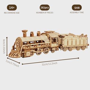 Kit Modello Treno 3D in Legno, Regalo Unico, Kit di Costruzione Meccanicamente Intricati per Compleanno e Natale, in Metallo - Product Image 2