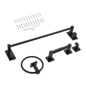 Set di Accessori per Bagno in Acciaio Inox Nero Opaco, 4 Pezzi, Portasciugamani da 24 Pollici con Anello Portasciugamani e Gancio per Accappatoio, Accessori di Qualità - Product Image 1
