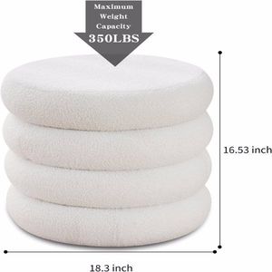 Modern Round Sherpa Footstool Teddy Vanity Stool <b>with</b> Flip Top Tray Upholstered Makeup <b>Chair</b> for Home Decor <b>Storage</b> Ottoman - Product Image 3