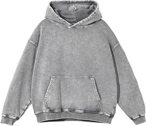 Sweats à capuche rétro délavés à l'acide pour hommes et femmes, broderie personnalisée, 100 % coton molletonné, écologiques, anti-plis, coupe oversize décontractée - Product Image 2