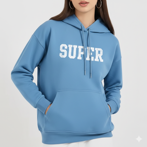 Sweat à capuche oversize en molleton imprimé uni pour femme 2026, avec logo frontal, décontracté, hiver, manches longues, respirant, séchage rapide, contemporain - Product Image 1