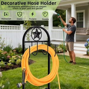 Heavy Duty Garden Hose Holder Stand with Star Design Freestanding Metal Hose Hanger Outdoor Water Pipe Organizer Patio Lawn Rack - Product Image 5