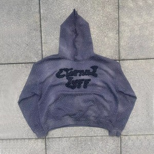 Sweat à capuche de haute qualité personnalisé, surdimensionné, 400 g/m², en molleton français, avec broderie appliquée, effet vieilli, strass, pour homme - Product Image 1