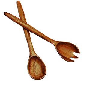 Juego de Servidores de Ensalada Oblongos de Acacia, Madera Natural con 2 Espátulas, Utensilios Hechos a Mano Sostenibles - Product Image 1