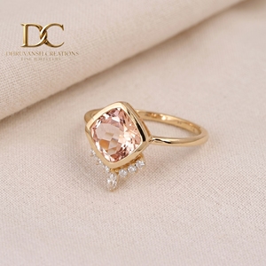 Anillo de Flores de Diseño Elegante en Oro Sólido de 14 Quilates para Enamorados con Diamante Cultivado en Laboratorio Certificado por IGI y Joyería de Morganita para Mujer - Product Image 5
