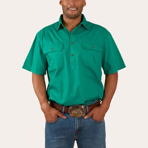 Chemise de travail noire en coton à manches courtes pour homme avec deux poches poitrine, respirante et tendance - Product Image 6