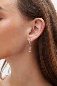 14K Solid Gold Pink Lab Grown Diamond Long Earring Charm Chain Link Dangle Minimal Luxury Jewelry Women <b>Gift</b> - Product Image 2