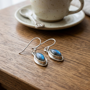 Pendientes de Labradorita Azul Fuego, Plata de Ley 925, Chapados en Oro Rosa y Oro Amarillo, Hechos a Mano, Joyería Boho - Product Image 3