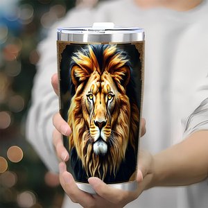 Stainless Steel Tumbler 20oz Double Wall <b>Insulated</b> Travel <b>Cup</b> With Lion Design For Camping And Outdoor Use - Product Image 3