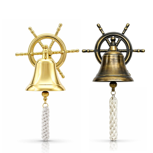 Nautical Ship Wheel Brass Bell Wall Mounted Customized Shape Polished <b>Wind</b> <b>Chime</b> Cotton Rope Pull Antique Style Home Decoration - Product Image 1