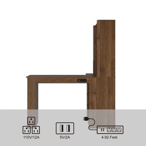 Escritorio de Estudio Moderno en Forma de L para Oficina en Casa con Luz LED, Cajones y Estantería para Escribir y Leer - Product Image 4