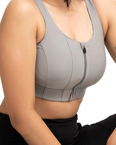 Soutien-gorge de sport gris à fermeture éclair sur le devant, soutien élevé, avec rembourrage - Product Image 5