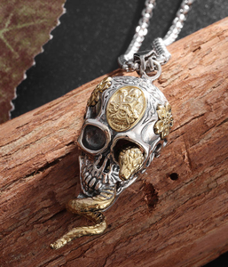 Collar con Colgante de Calavera y Serpiente en Tono Plateado, Joyería de Aleación Estilo Gótico Punk para Regalo de Fiesta - Product Image 4