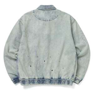 Chaqueta vaquera gótica personalizada con estampado de leopardo gris liso, estilo motero retro, de manga larga, con hombros caídos y bajo sin rematar, tipo camisa corta. - Product Image 5