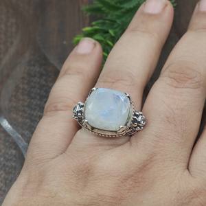 Natural Moonstone Ring 925 Sterling Silver <b>Cushion</b> Cut Gemstone Ring Handmade Vintage <b>Statement</b> Jewelry for Christmas gift Men - Product Image 4
