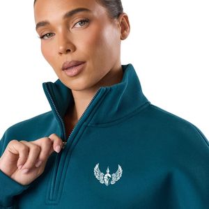 Sweat-shirt à col montant 1/4 zippé bleu océan respirant pour femme, coupe oversize, manches longues, style streetwear décontracté - Product Image 6