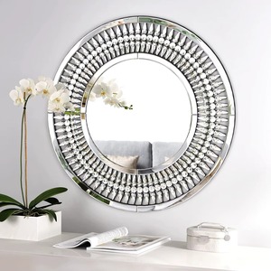Luxury Silver Crystal Round Handmade Contemporary Wall <b>Mirror</b> Smooth Edge Decorative Frame Living Room Home Decor REHMAN <b>CRAFT</b> - Product Image 1