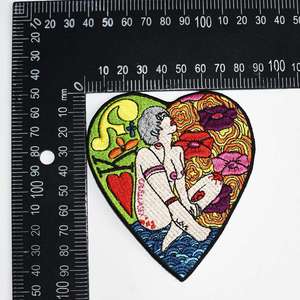 Custom Embroidered Heart Patch Vintage Style Girl Floral Design Sew-On Fabric Badge - Product Image 3