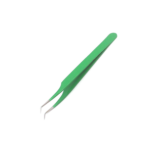 Pince à épiler professionnelle pour cils, en acier inoxydable, pointe incurvée et pointue, revêtement papier vert - Product Image 4
