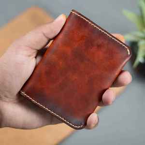 Portefeuille en cuir véritable noir de luxe fait main pour homme, portefeuille fin - Product Image 2