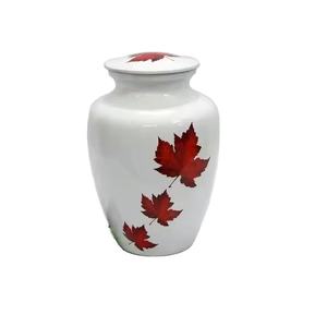Urne funéraire de luxe en métal blanc en gros, pot commémoratif avec motif floral de lys orange et finition émaillée polie - Product Image 6