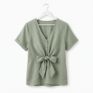 Blusa de Verano para Mujer, Estilo Casual, con Lazos Delanteros, de Poliéster, Transpirable, OEM, ODM, Venta al por Mayor, Fábrica, Marca Privada |   MOQ bajo - Product Image 3