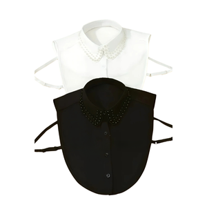 Collier de chemisier en lin brodé de fausses perles détachable blanc et noir, accessoire de mode élégant pour femme - Product Image 1